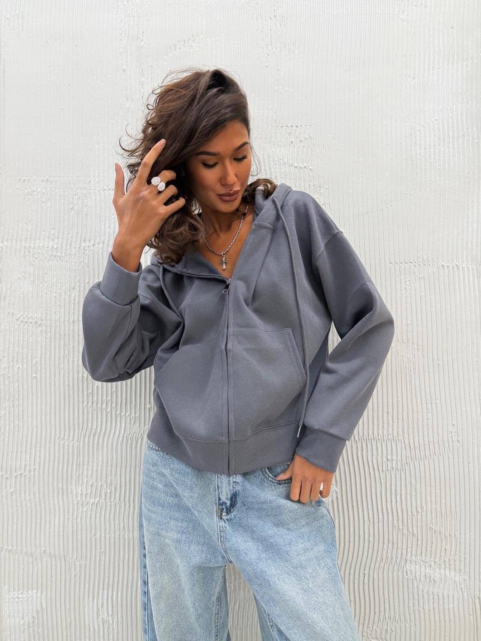 кофта на флисе,женская толстовка,кофта оверсайз с капюшоном на молнии samarshop цвет черный,кофта оверсайз с капюшоном на молнии,кофта на молнии зипка оверсайз