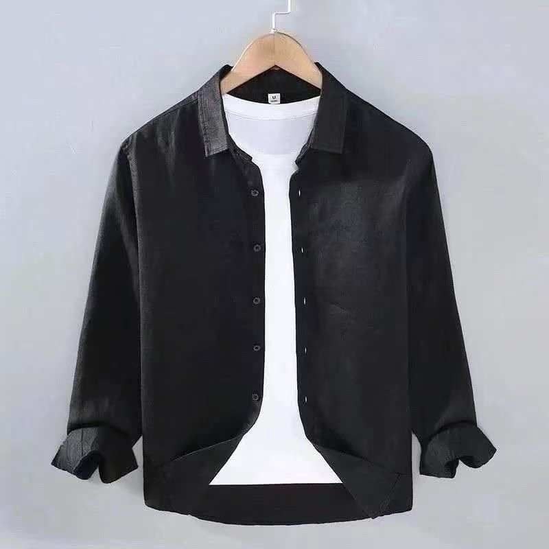 повседневная рубашка,рубашка мужская льняная,однотонная рубашка,рубашка из хлопка и льна,повседневная рубашка из хлопка