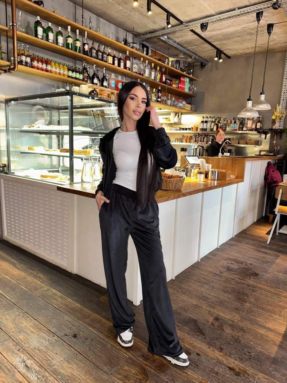 костюм велюровый,брюки широкие,женский костюм,брюки палаццо,костюм с брюками повседневный