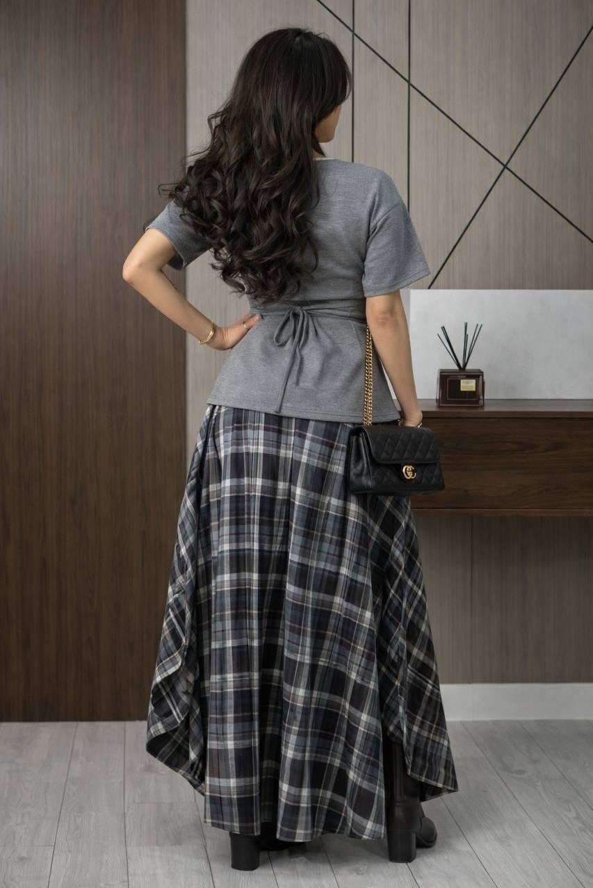 юбка в клетку,юбка в клетку трикотажная офисная dzharstyle,юбка,длинная юбка в клетку,длинная шерстяная юбка