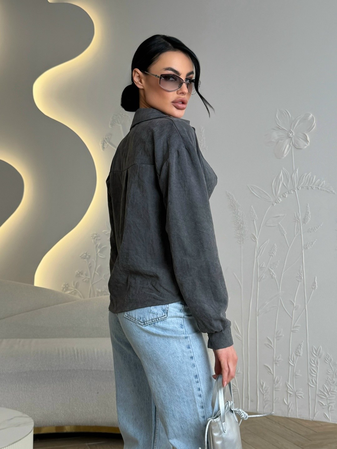 женская рубашка,серая вельветовая рубашка,рубашка стильная,блузка серая,рубашка