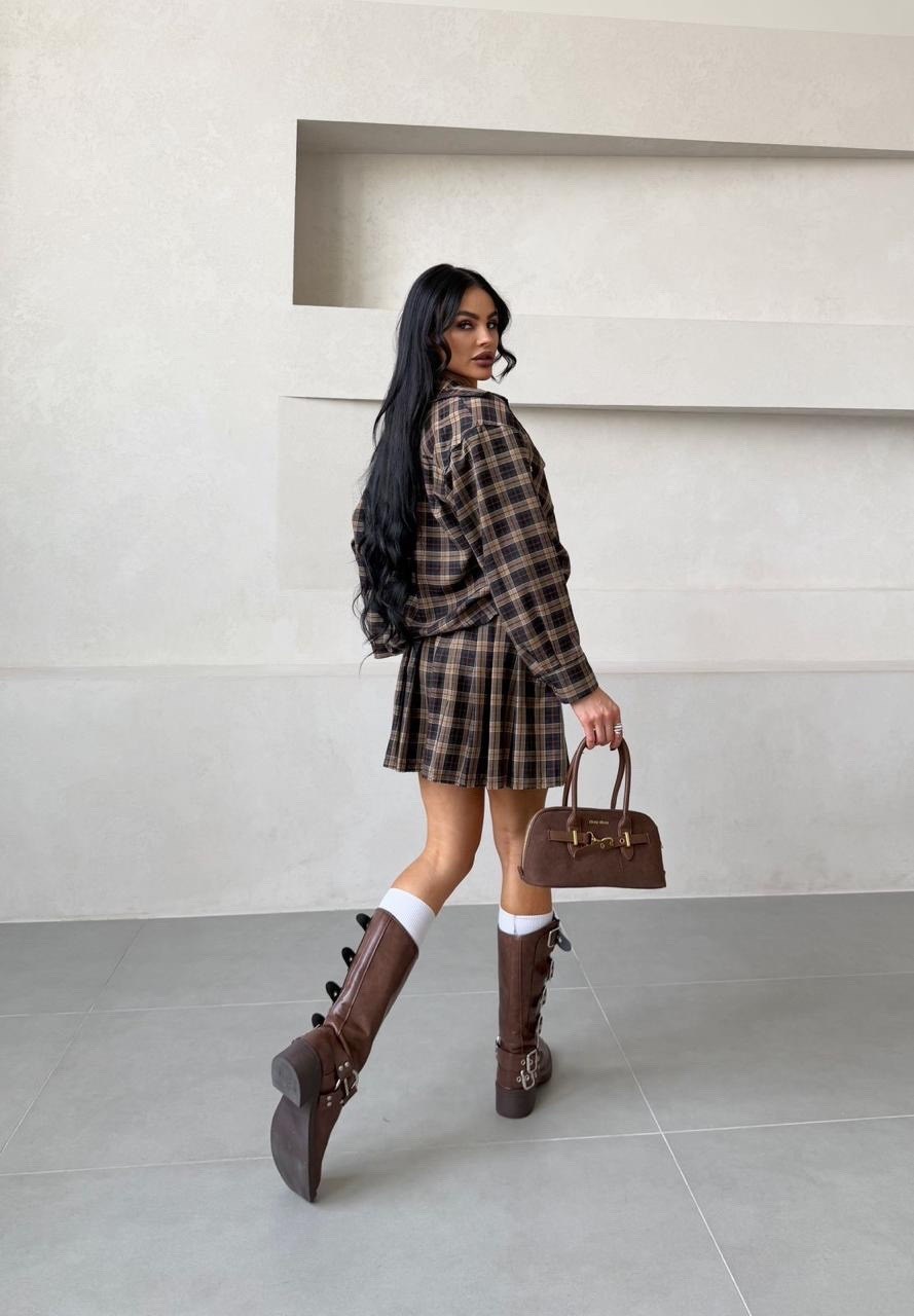 юбочный костюм в клетку,костюм в клетку,костюм с юбкой и рубашкой,костюм женский в клетку,костюм в клетку с юбкой