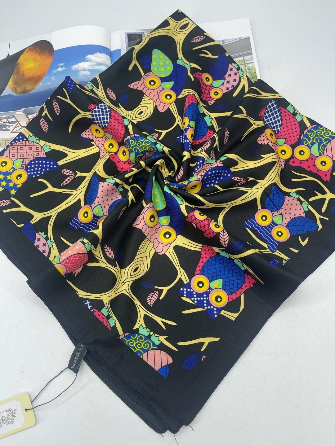 шелковые платки,платок с совами,платок женский с принтом,платки шейный платок,шарф платок