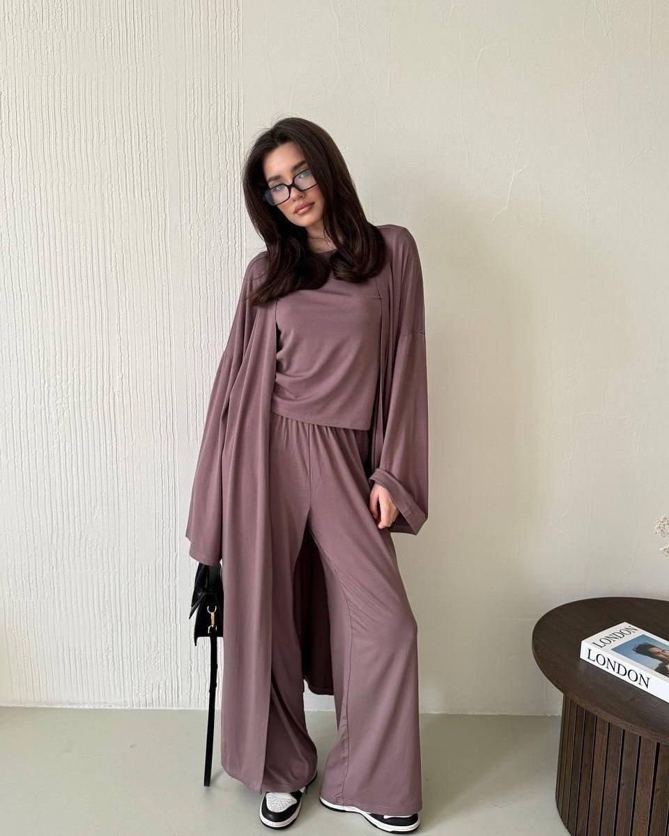 женский кардиган, топ и брюки,стильные костюмы,костюм женский,костюм с брюками палаццо,костюм тройка брючный с топом из вискозы легкий летний sensuluxe 422451853