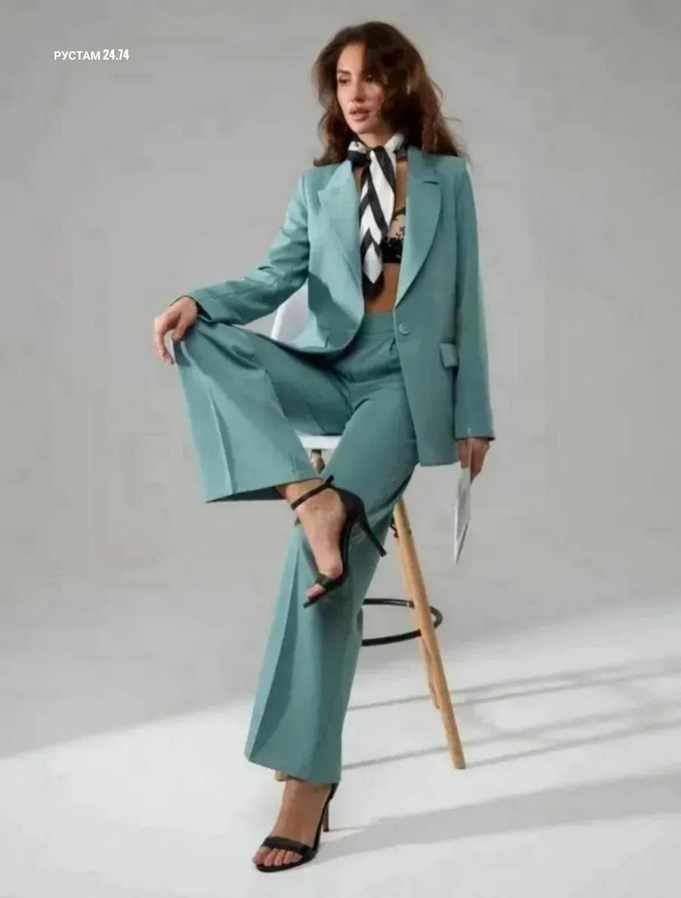 брючный костюм,костюм брючный 5181 мятный elletto life,женский брючный костюм,летние брючные костюмы палаццо,костюм брючный классический