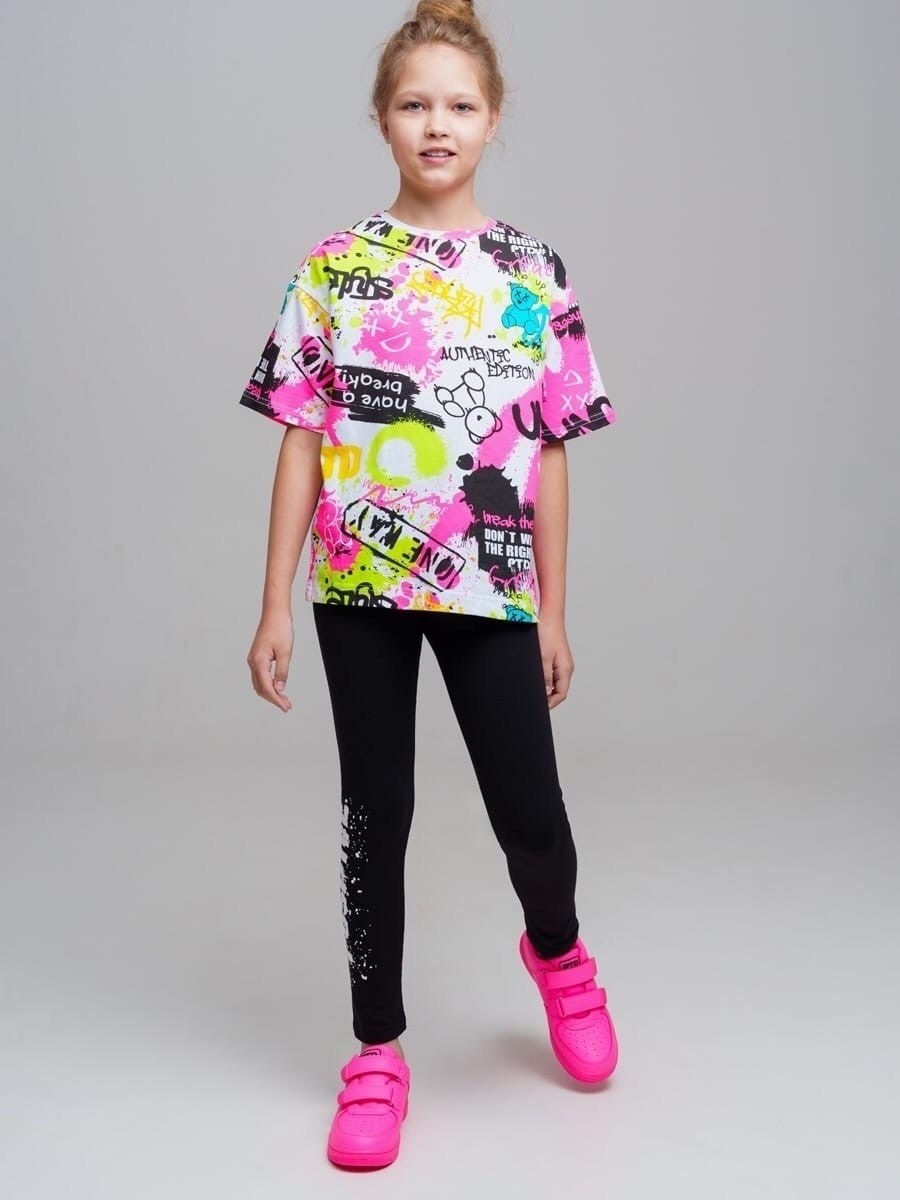 легинсы для девочки playtoday,легинсы для девочек,леггинсы для девочек,лонгслив, леггинсы с принтом looney tunes,брюки трикотажные для девочки