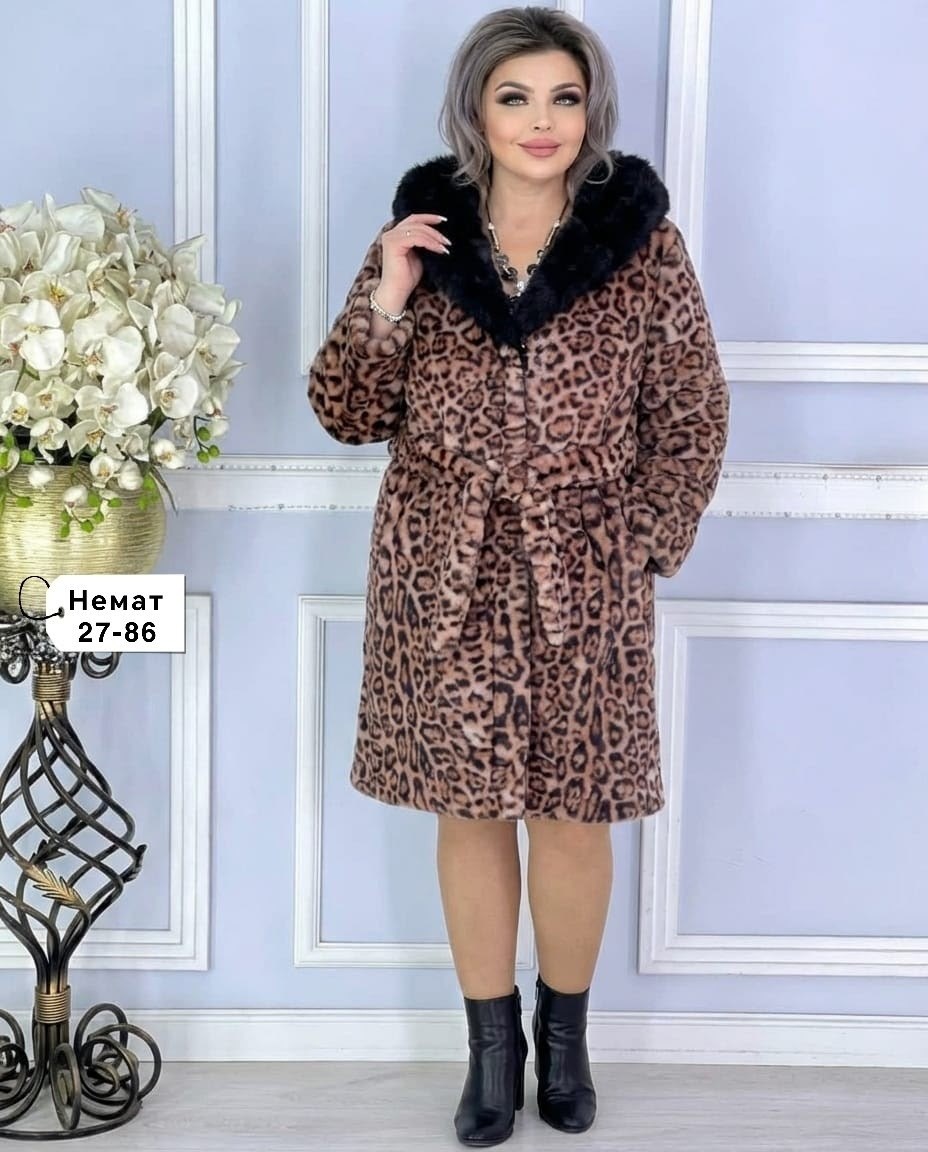 женская шуба,шуба,леопардовая шуба,искусственная шуба,шуба леопард длинная с поясом экомех