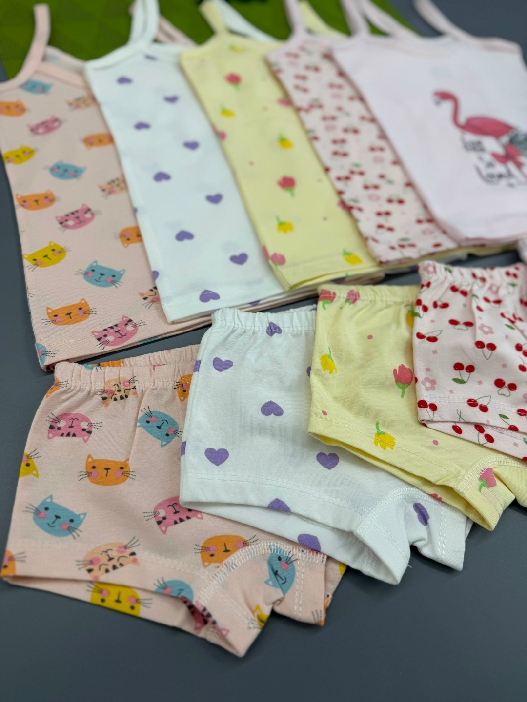 майка для девочки, оптом,комплект для девочки (фламинго, вишенка),белье детское комплект,комплект белья для девочек