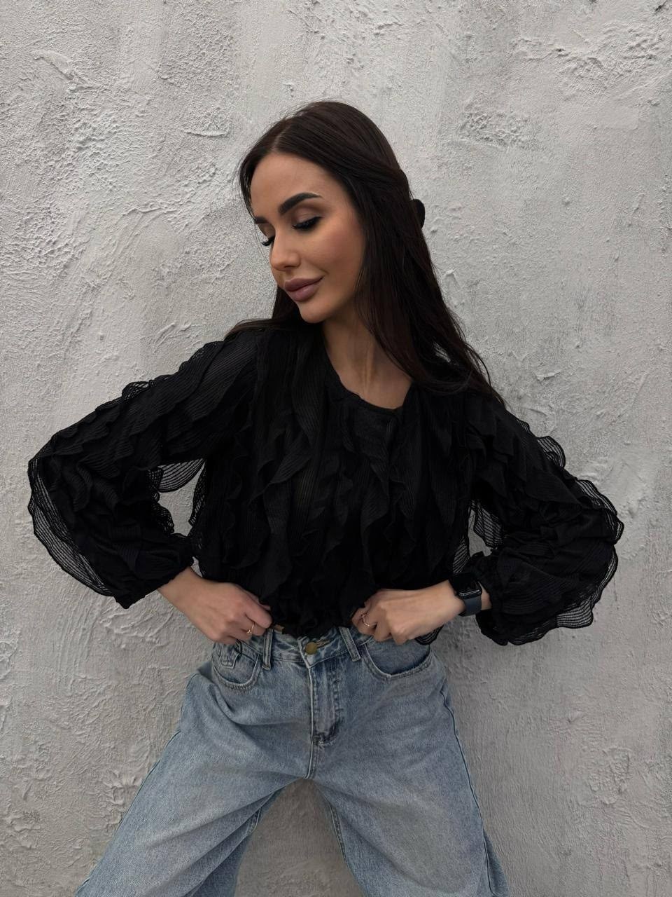 блузка с оборками,стильные блузки,шифоновая блуза,блуза,блузка нарядная с воланами и рюшами mara'zme