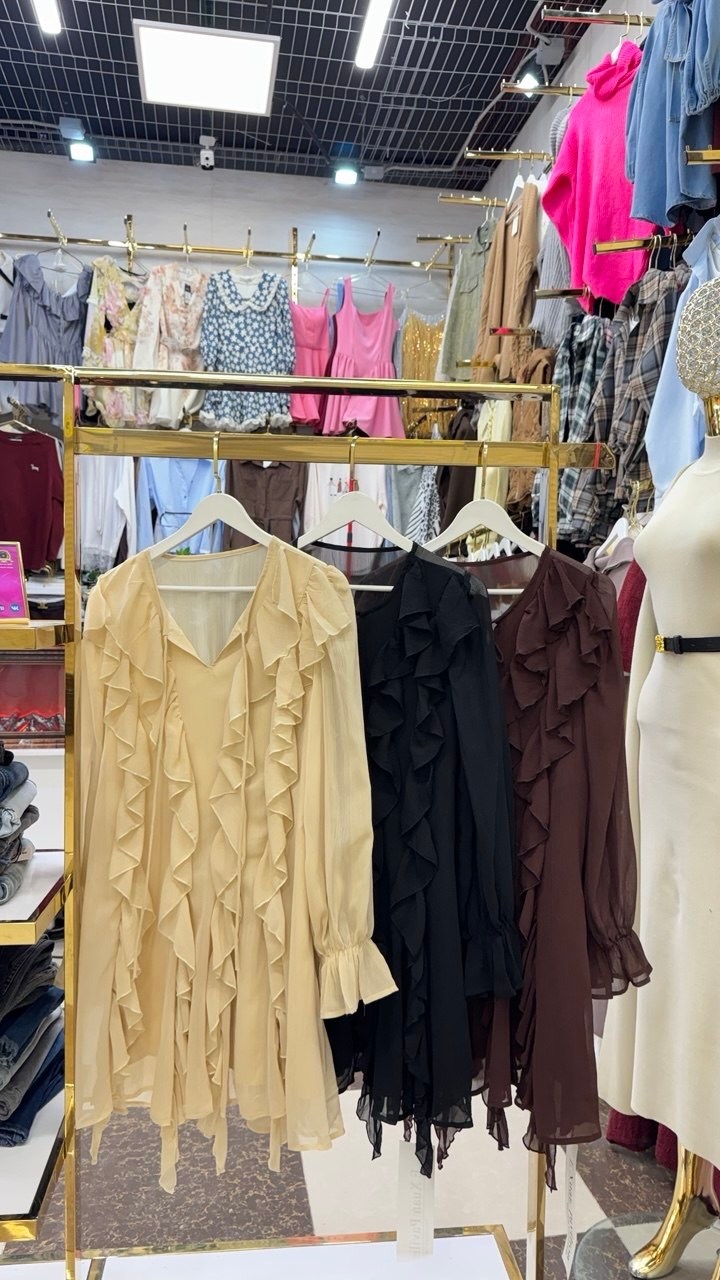 шифоновое платье,платье,платье коричневое,платье женская,темно-коричневое мини-платье из шифона с рюшами new look