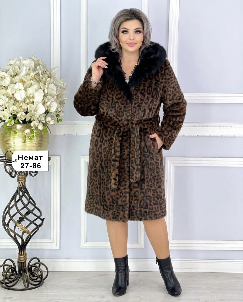 женская шуба,шуба,леопардовая шуба,искусственная шуба,шуба леопард длинная с поясом экомех