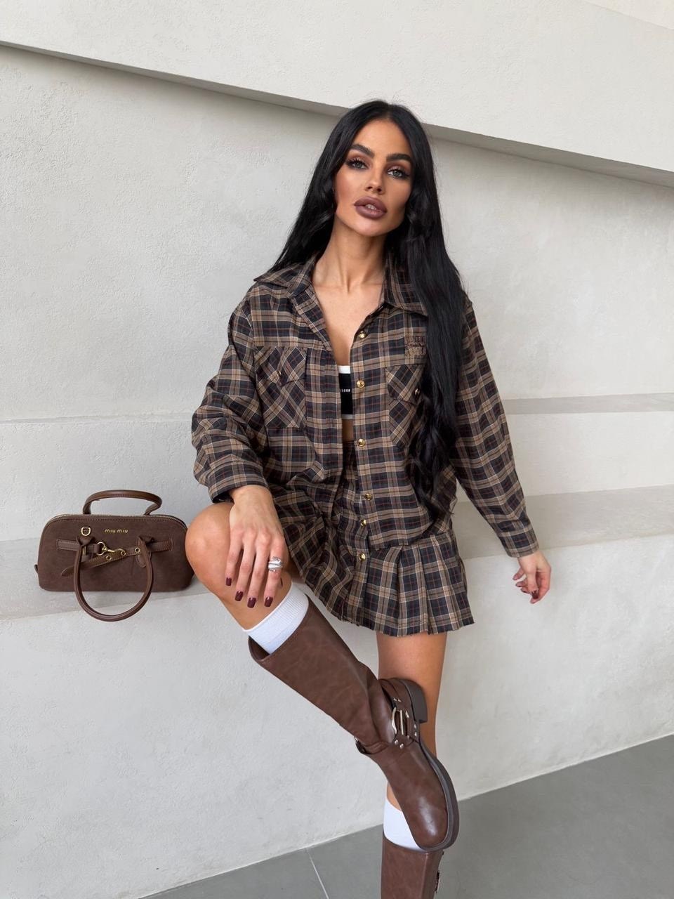 юбочный костюм в клетку,костюм в клетку,костюм с юбкой и рубашкой,костюм женский в клетку,костюм в клетку с юбкой