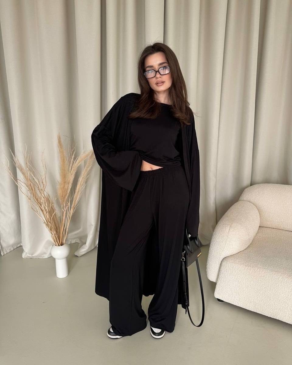 женский кардиган, топ и брюки,стильные костюмы,костюм женский,костюм с брюками палаццо,костюм тройка брючный с топом из вискозы легкий летний sensuluxe 422451853