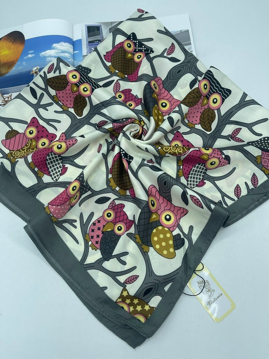 шелковые платки,платок с совами,платок женский с принтом,платки шейный платок,шарф платок