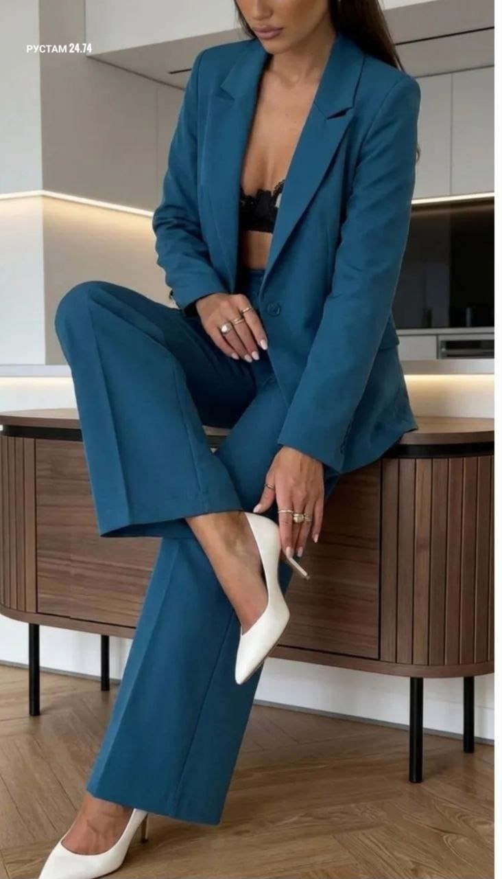 брючный костюм,костюм брючный 5181 мятный elletto life,женский брючный костюм,летние брючные костюмы палаццо,костюм брючный классический