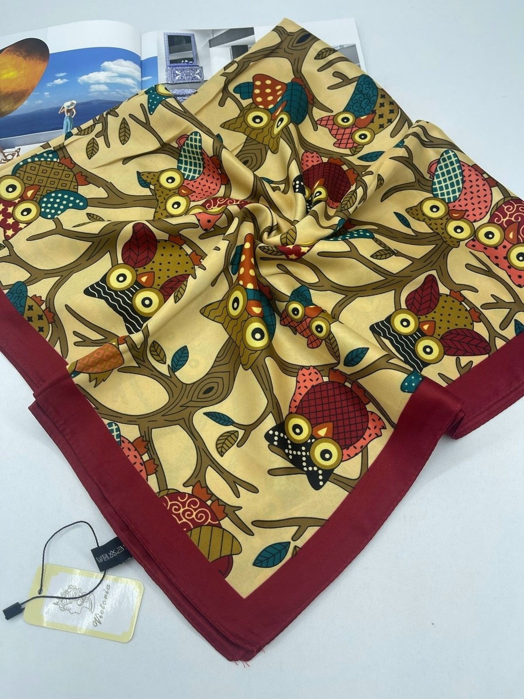 шелковые платки,платок с совами,платок женский с принтом,платки шейный платок,шарф платок