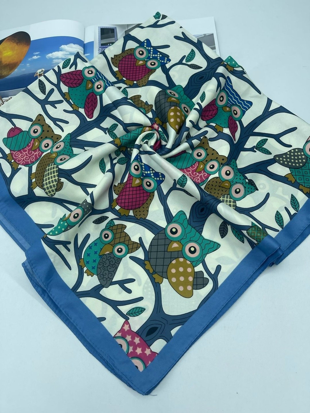 шелковые платки,платок с совами,платок женский с принтом,платки шейный платок,шарф платок