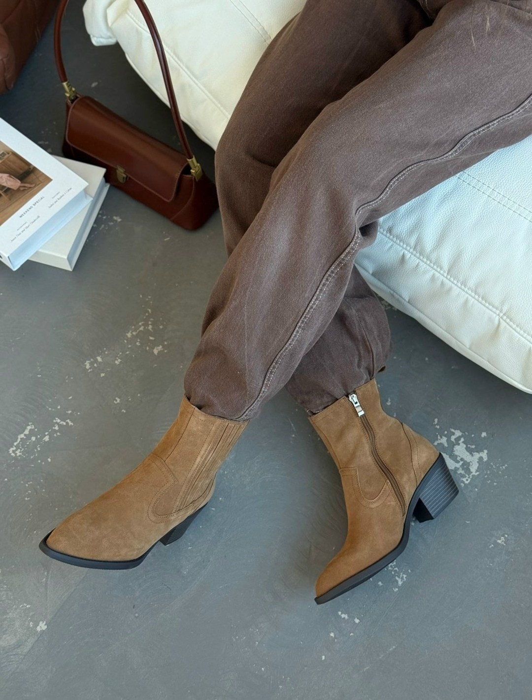 ,полусапожки женские,замшевые казаки,казаки женские натуральная замша коричневый,женская