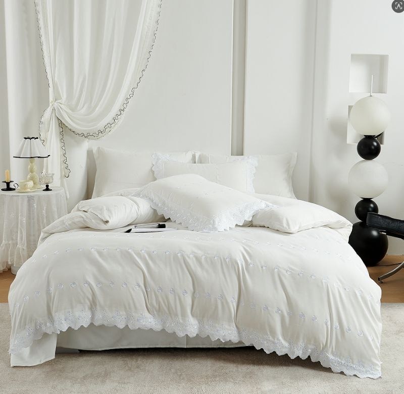 постельное белье,сатиновое постельное бельё с вышивкой евро 2-x сп. комплект - dantela vita,постельное белье евро,комплекты постельного белья,комплект постельного белья asabella