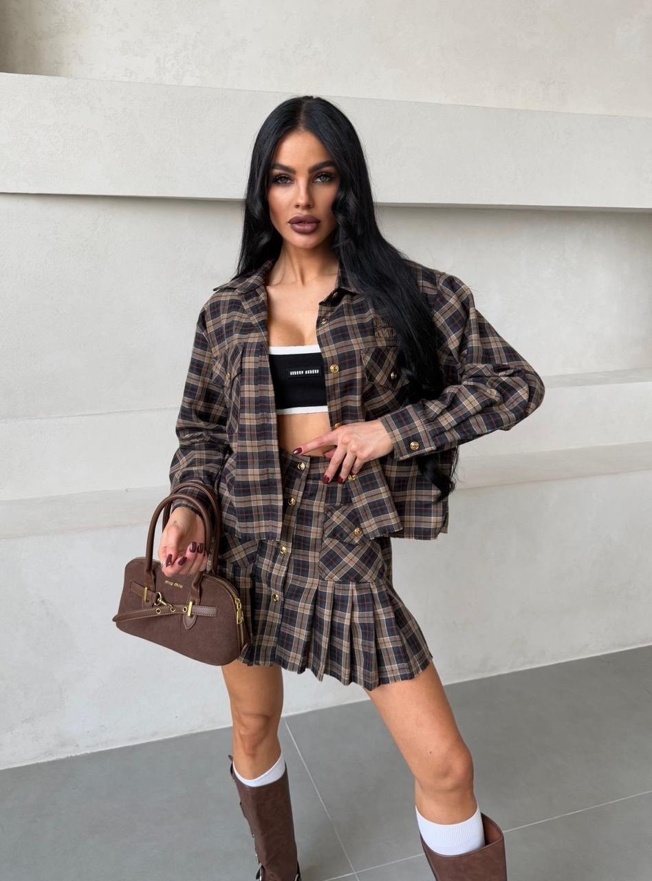 юбочный костюм в клетку,костюм в клетку,костюм с юбкой и рубашкой,костюм женский в клетку,костюм в клетку с юбкой