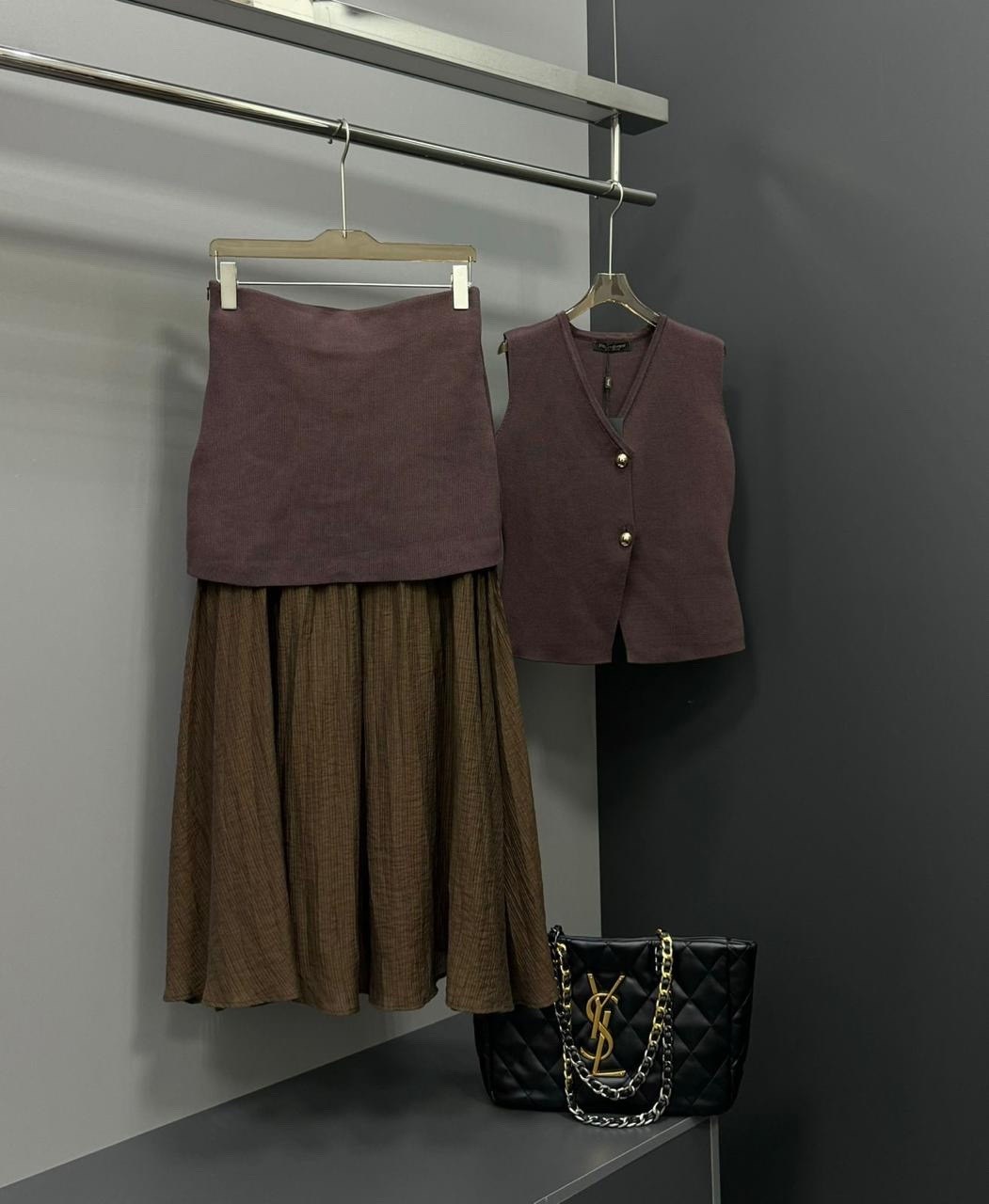 юбка с жилетом,юбка с жилеткой,юбка с жилеткой цвет коричневый,костюм с юбкой