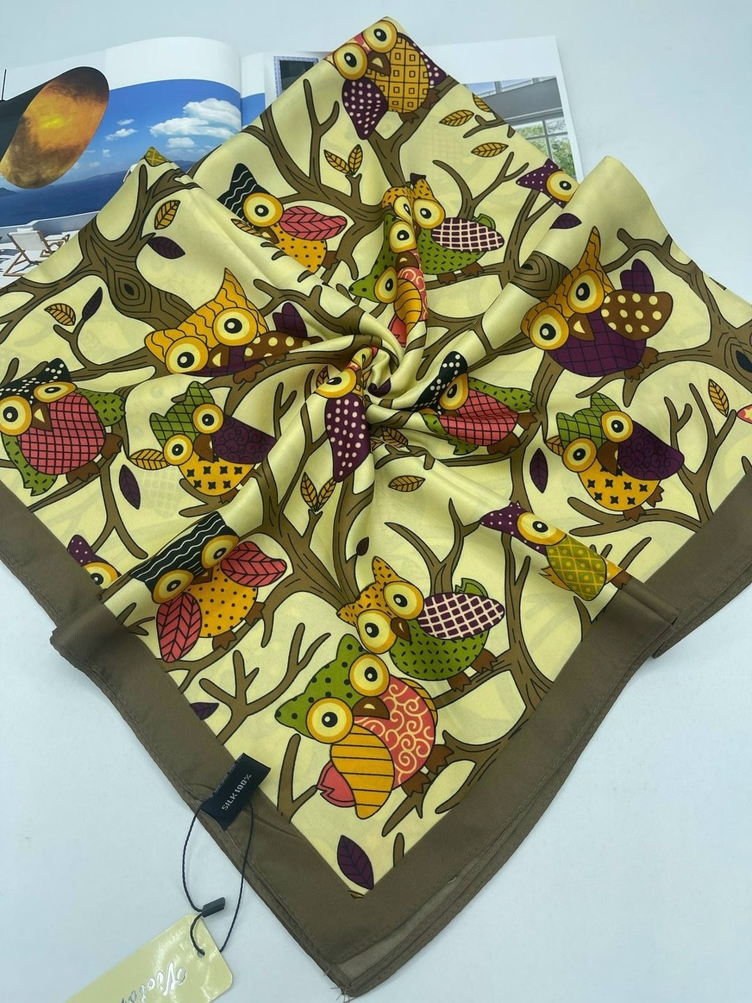 шелковые платки,платок с совами,платок женский с принтом,платки шейный платок,шарф платок