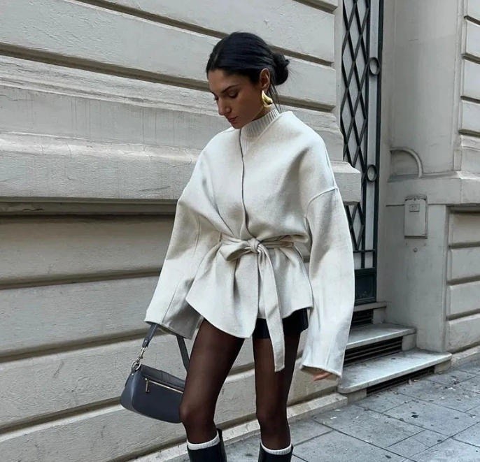 элегантная шерстяная куртка с белым поясом на шнуровке для женщин,элегантная шерстяная куртка на шнуровке с поясом для женщин,модное пальто,короткие пальто,пальто с поясом