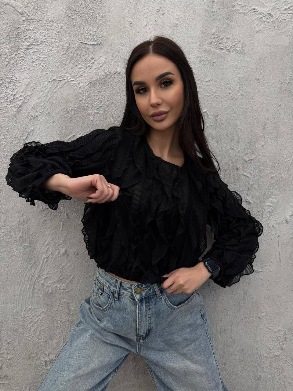 блузка с оборками,стильные блузки,шифоновая блуза,блуза,блузка нарядная с воланами и рюшами mara'zme