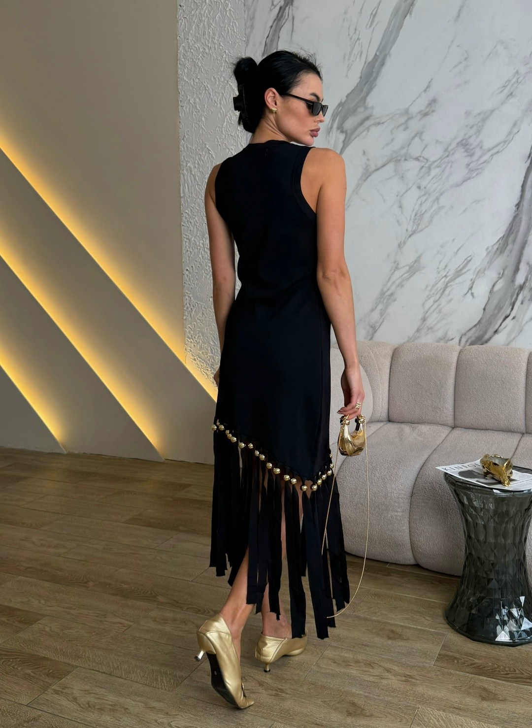 платье с бахромой,вечернее платье с бахромой,платье с бахромой чёрное,модное черное платье с бахромой,платье
