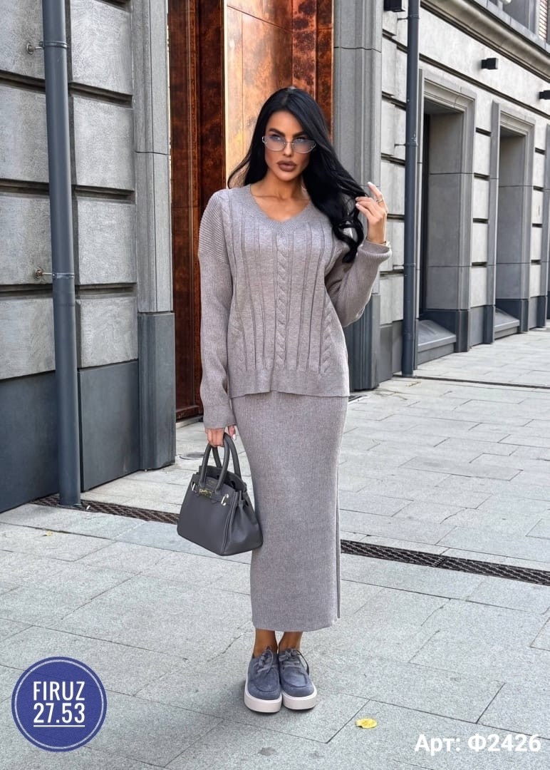костюм теплый вязаный с юбкой delamax,трикотажный костюм с юбкой,вязаный костюм с юбкой,костюм юбка и кофта вязаный koktash,костюм с юбкой миди трикотажный