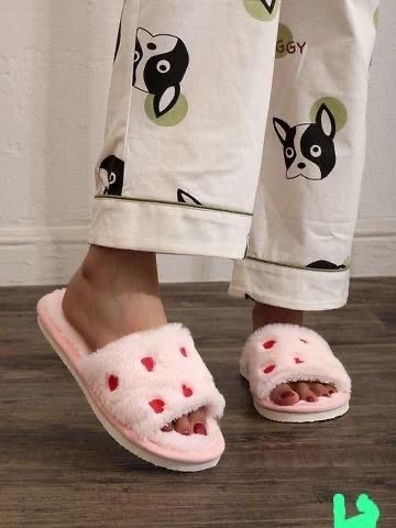 домашние плюшевые тапочки,зимние женские тапочки с сердечками,тапочки с сердечками домашние открытые меховые baksic,тапочки с сердечками домашние открытые меховые baksic 315760802,хлопковые тапочки же