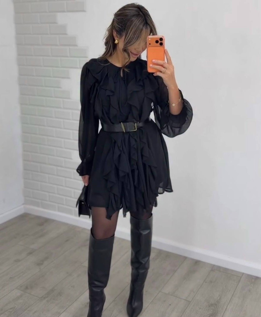 шифоновое платье,платье,платье коричневое,платье женская,темно-коричневое мини-платье из шифона с рюшами new look