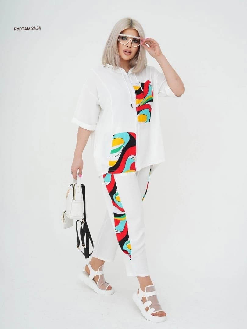 костюм женский двойка с брюками,костюм спорт шик,костюм женский двойка,летний костюм больших размеров,костюм с брюками