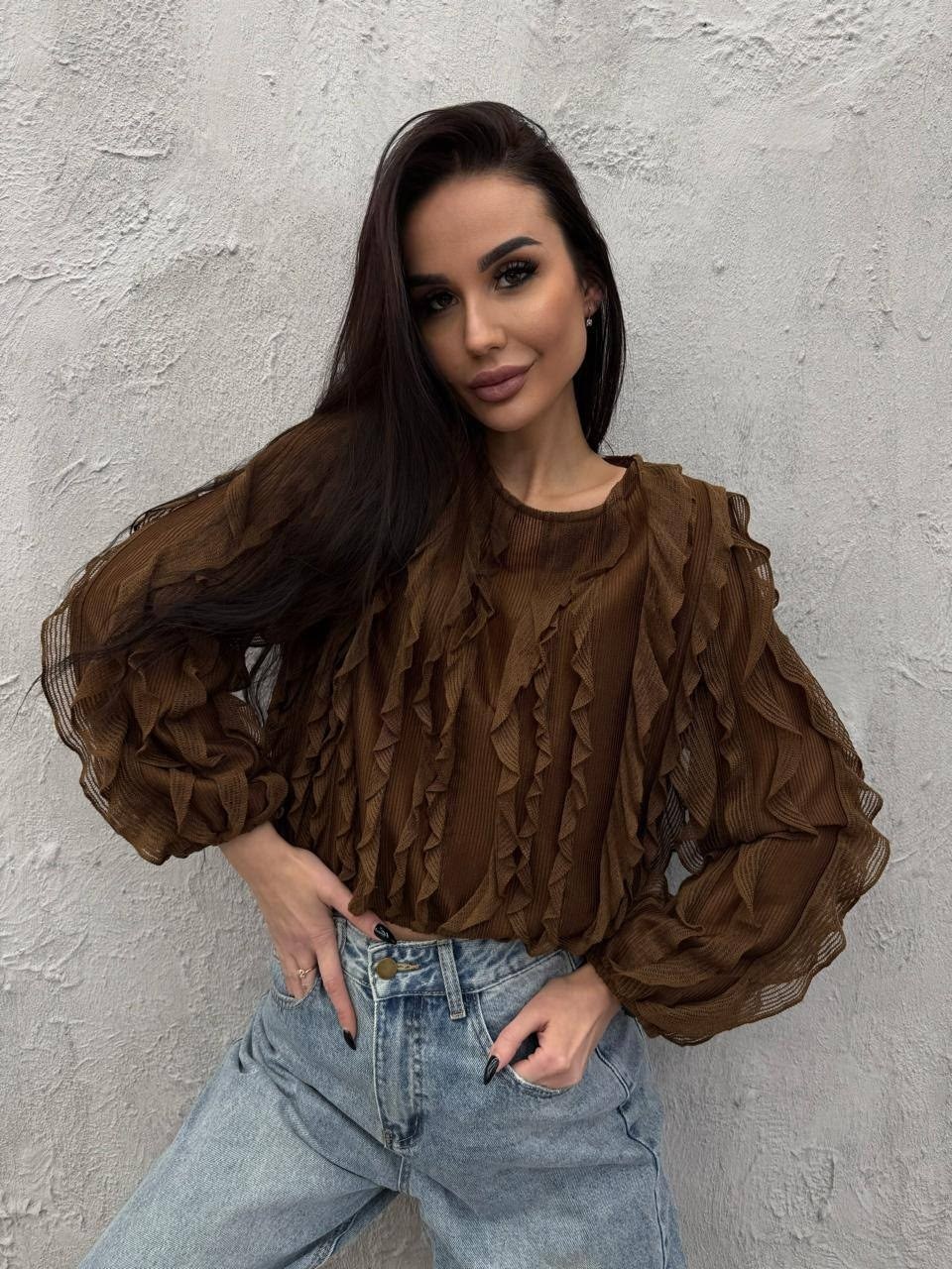 блузка с оборками,стильные блузки,шифоновая блуза,блуза,блузка нарядная с воланами и рюшами mara'zme