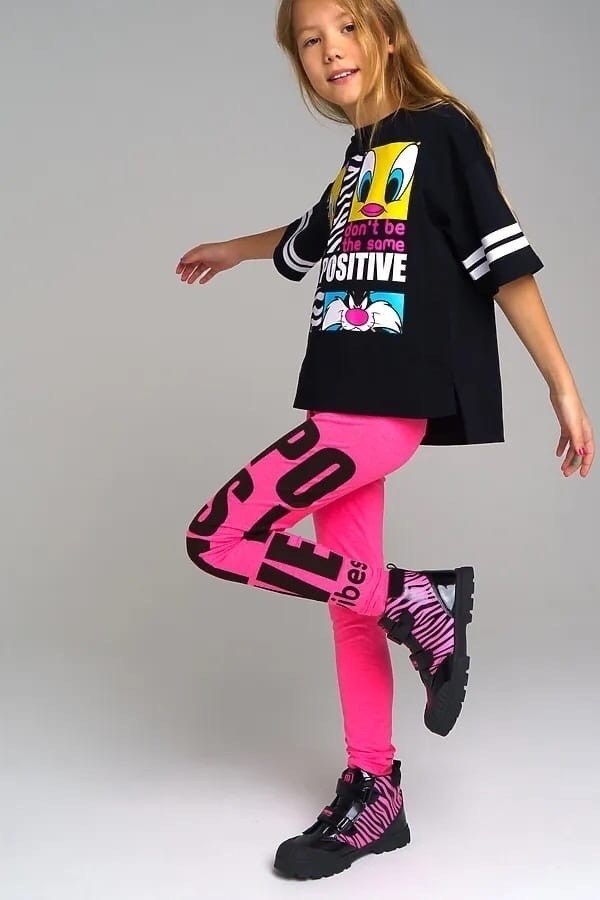 легинсы для девочки playtoday,легинсы для девочек,леггинсы для девочек,лонгслив, леггинсы с принтом looney tunes,брюки трикотажные для девочки