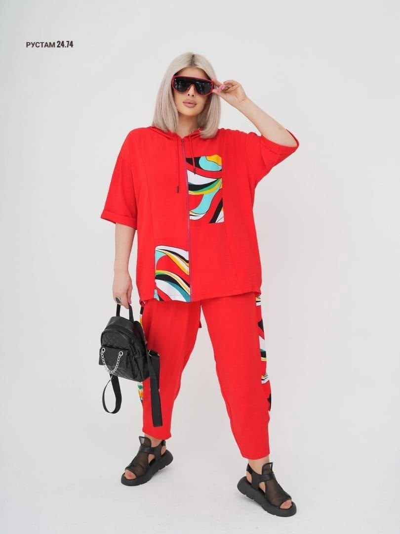 костюм женский двойка с брюками,костюм спорт шик,костюм женский двойка,летний костюм больших размеров,костюм с брюками