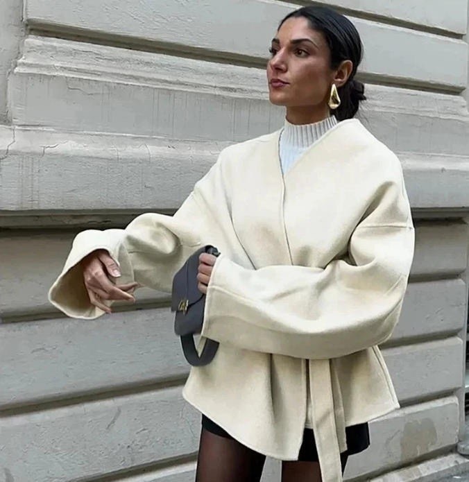 элегантная шерстяная куртка с белым поясом на шнуровке для женщин,элегантная шерстяная куртка на шнуровке с поясом для женщин,модное пальто,короткие пальто,пальто с поясом