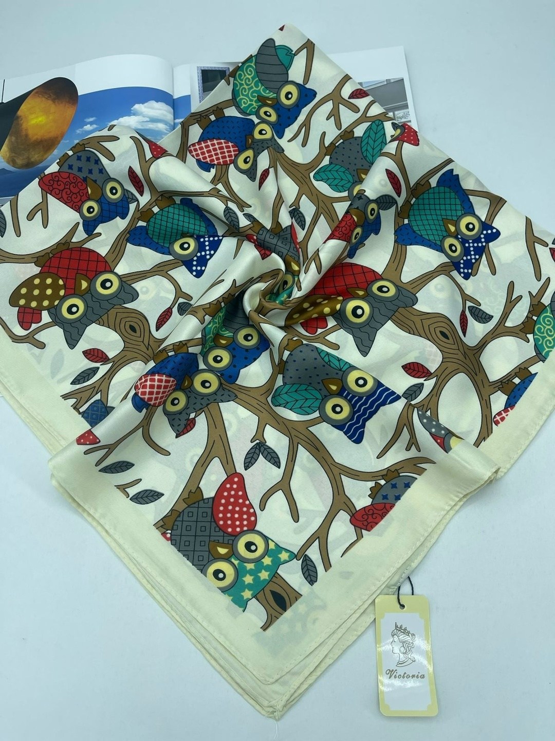 шелковые платки,платок с совами,платок женский с принтом,платки шейный платок,шарф платок