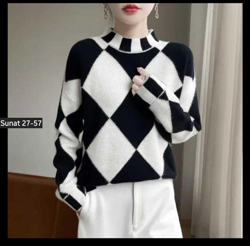 свитер в корейском стиле,свитер в клетку,свитера женские,модные свитера,универсальный свитер