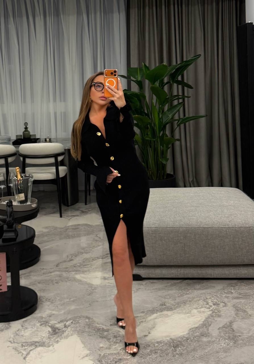 трикотажное платье лапша миди naox 252918086,платье женские,платье,платье черное,вязаное платье