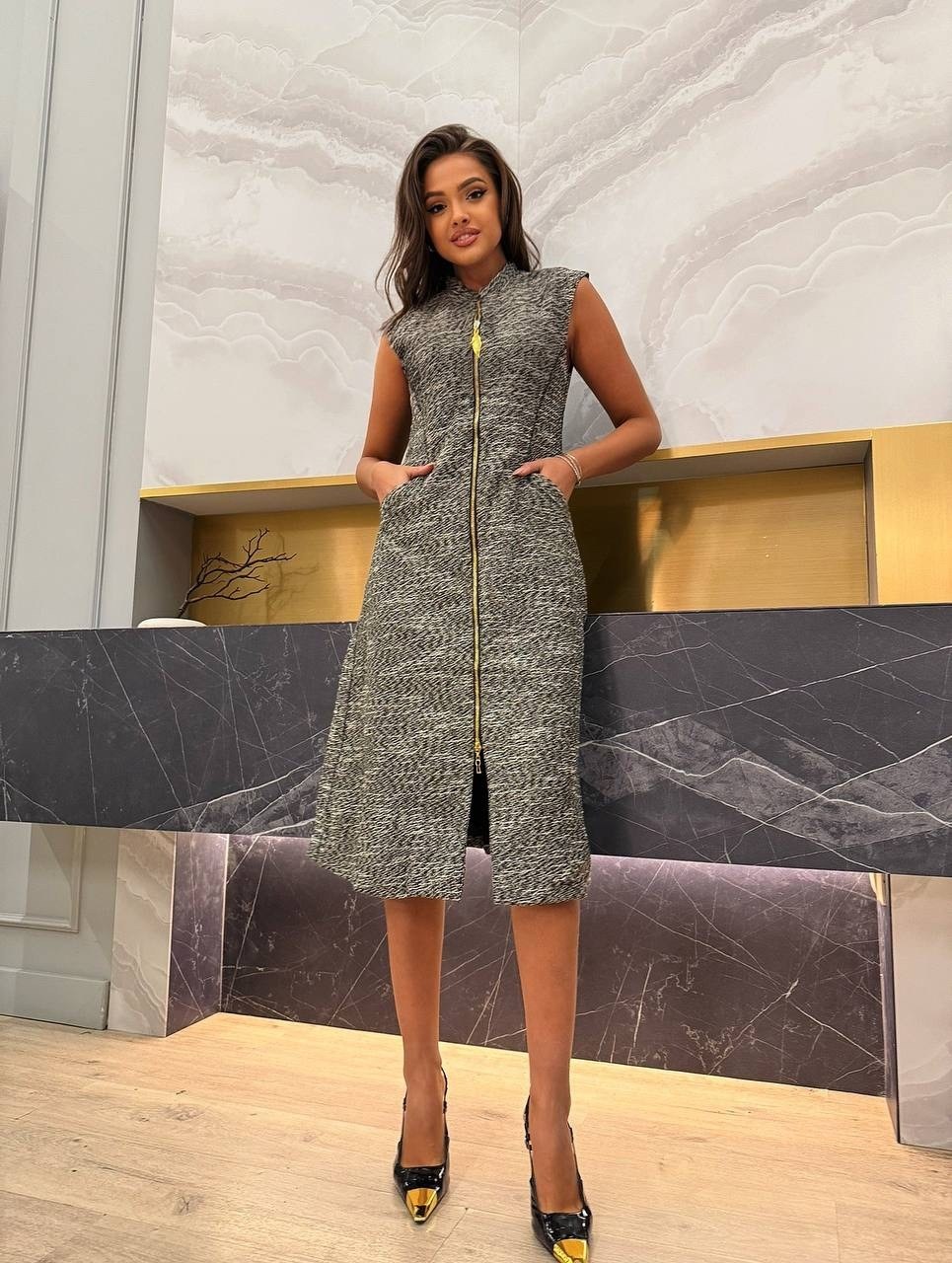 твидовый костюм,жакет,костюм с юбкой,твидовый жакет,костюм vilena 978 графит