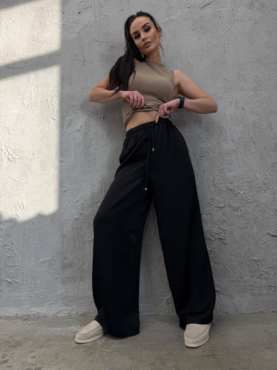 брюки палаццо,костюм бежевый,широкие брюки,женский костюм с брюками палаццо