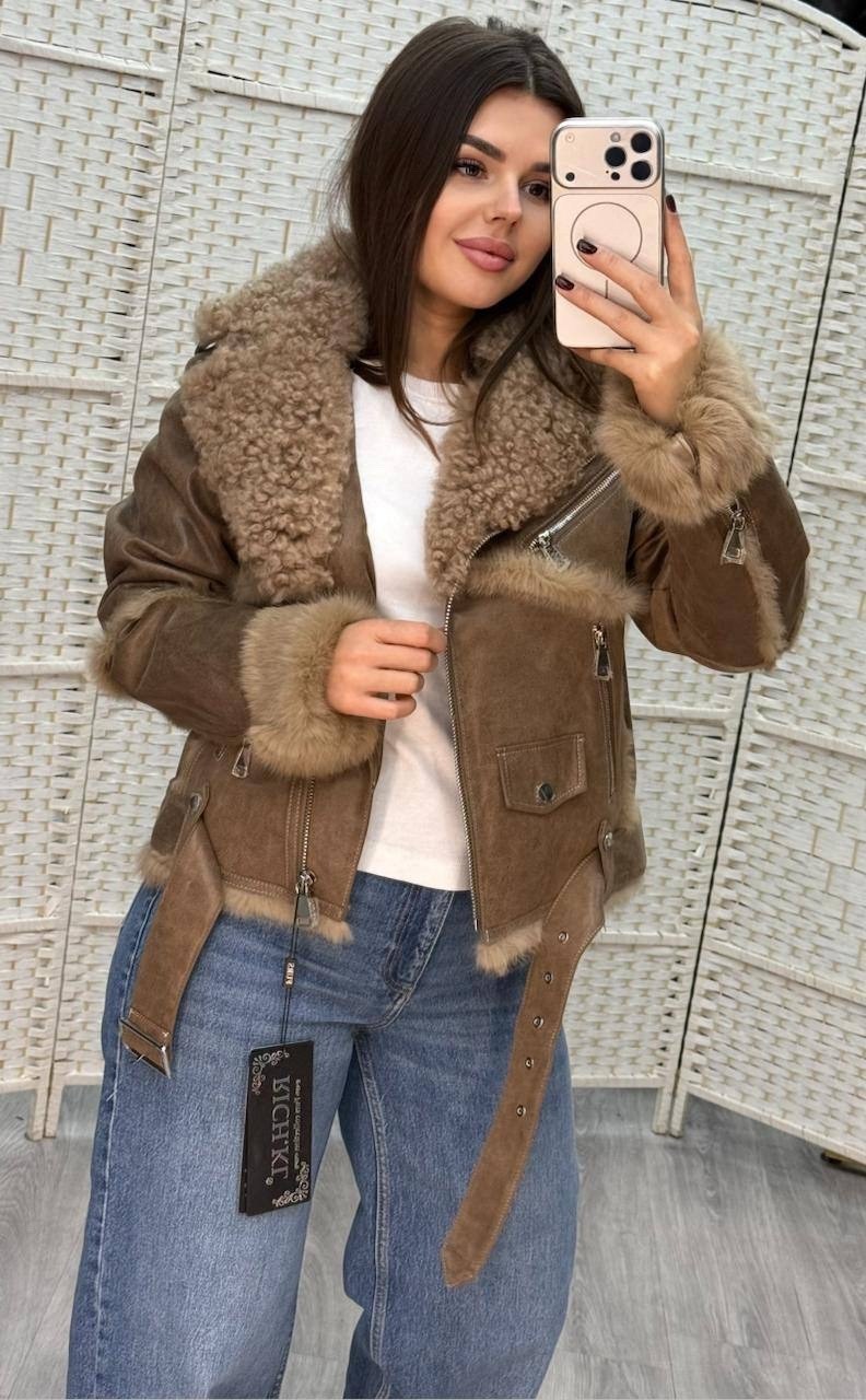 дубленка женская,дубленка,короткая женская дублёнка в стиле авиатор,женская дубленка авиатор,дубленка искусственная monymony