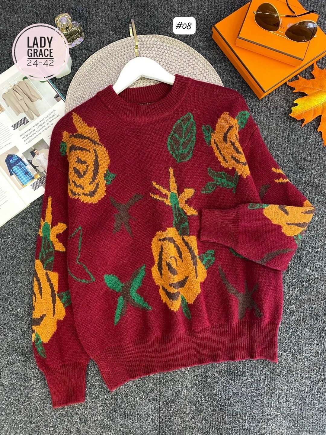 женская кофта,джемпер с цветами,джемпер с розами,кофта вязаная,кофта цветочки