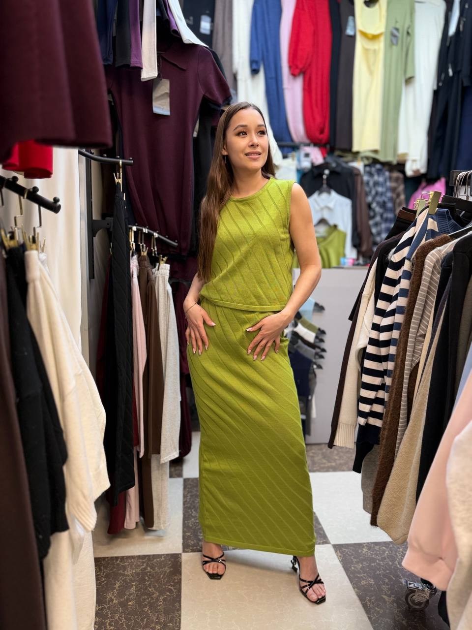 трикотажные костюмы,трикотажные костюмы с юбкой,костюм с юбкой и топом,костюм повседневный,летнее трикотажное платье лапша