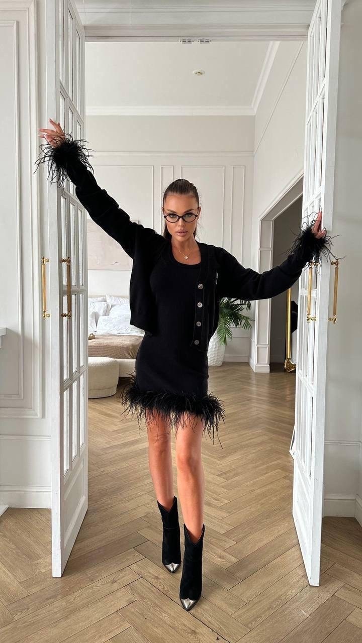 платье с перьями,короткое платье с перьями,женская кофта,женские костюмы