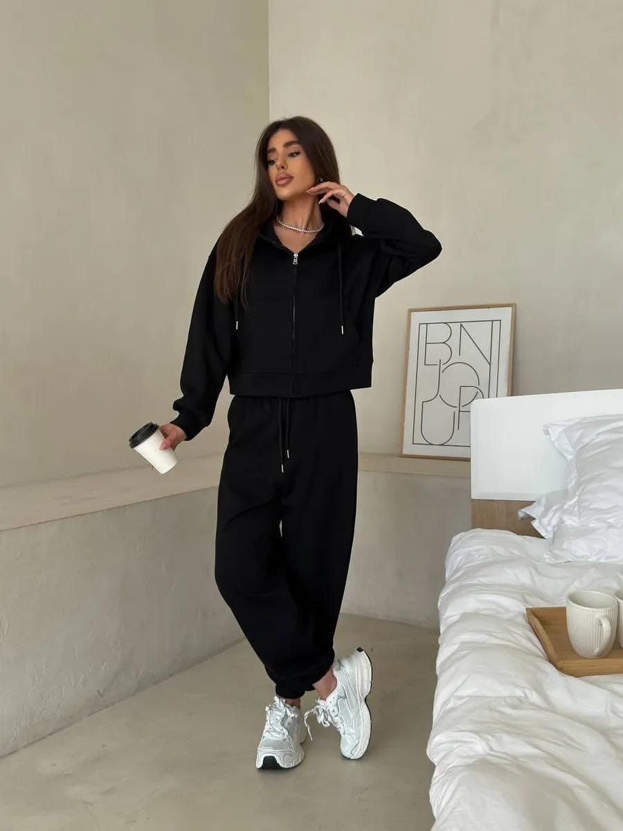 костюм спортивный со штанами джоггеры и зип худи micca цвет черный,спортивные костюмы на флисе,костюм спортивный женский,костюм спортивный со штанами джоггеры и зип худи micca,костюм спортивный