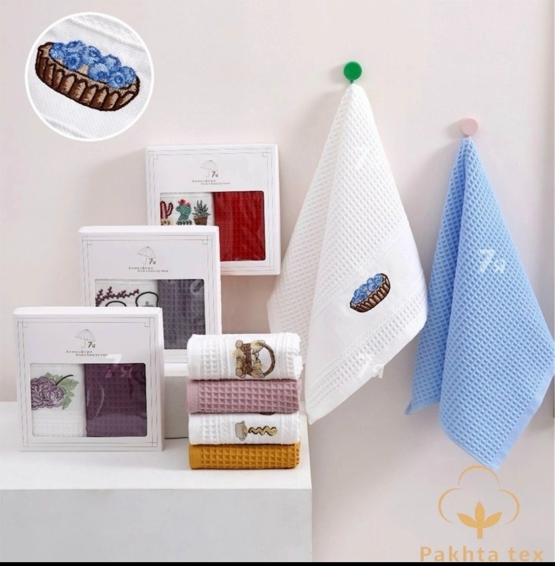 набор кухонные полотенец,кухонные полотенца лаванда,набор вафельных кухонных полотенец,кухонное полотенце meteor lavanta цвет:лаванда-крем (40х60 см - 3 шт),набор полотенец для кухни