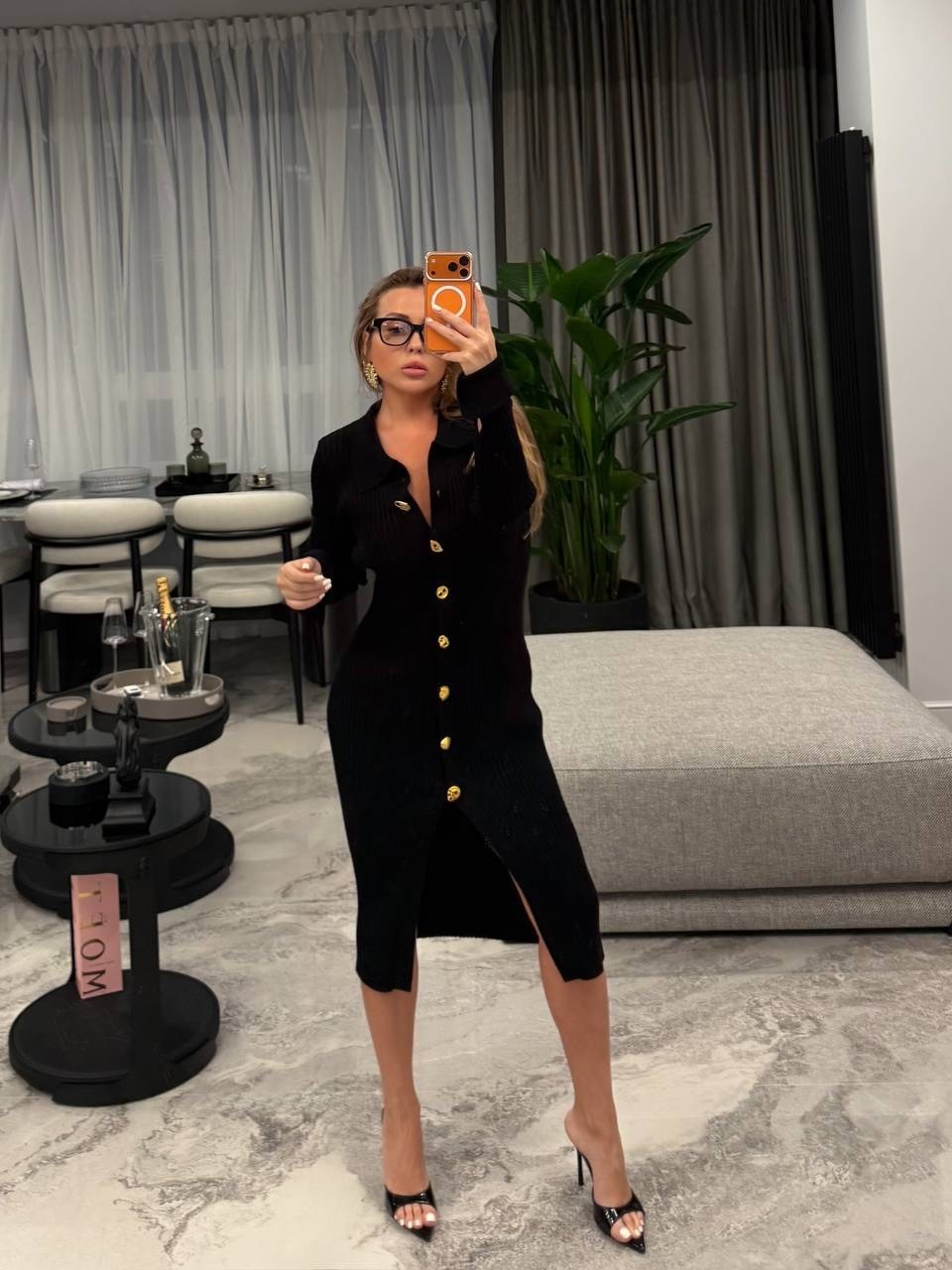 трикотажное платье лапша миди naox 252918086,платье женские,платье,платье черное,вязаное платье