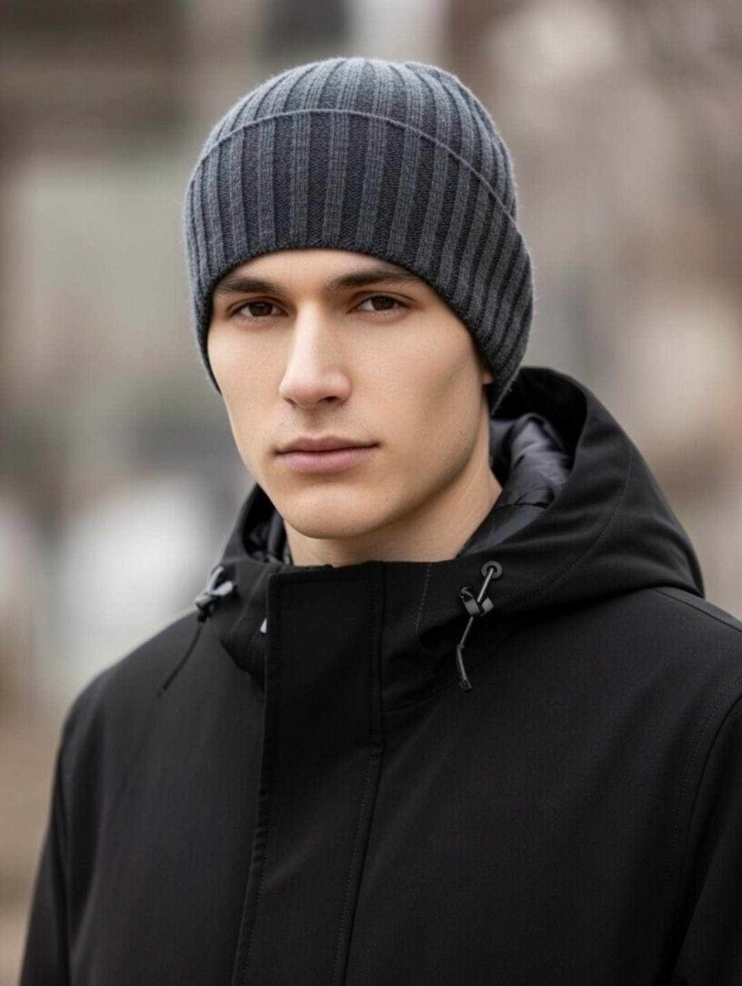 мужская вязаная шапка,шапка мужская зимняя вязаная с отворотом brostore,мужская шапка зимняя,шапка мужская,шапка бини